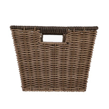 Large poly rattan storage basket with handles and open weave sides, dark brown