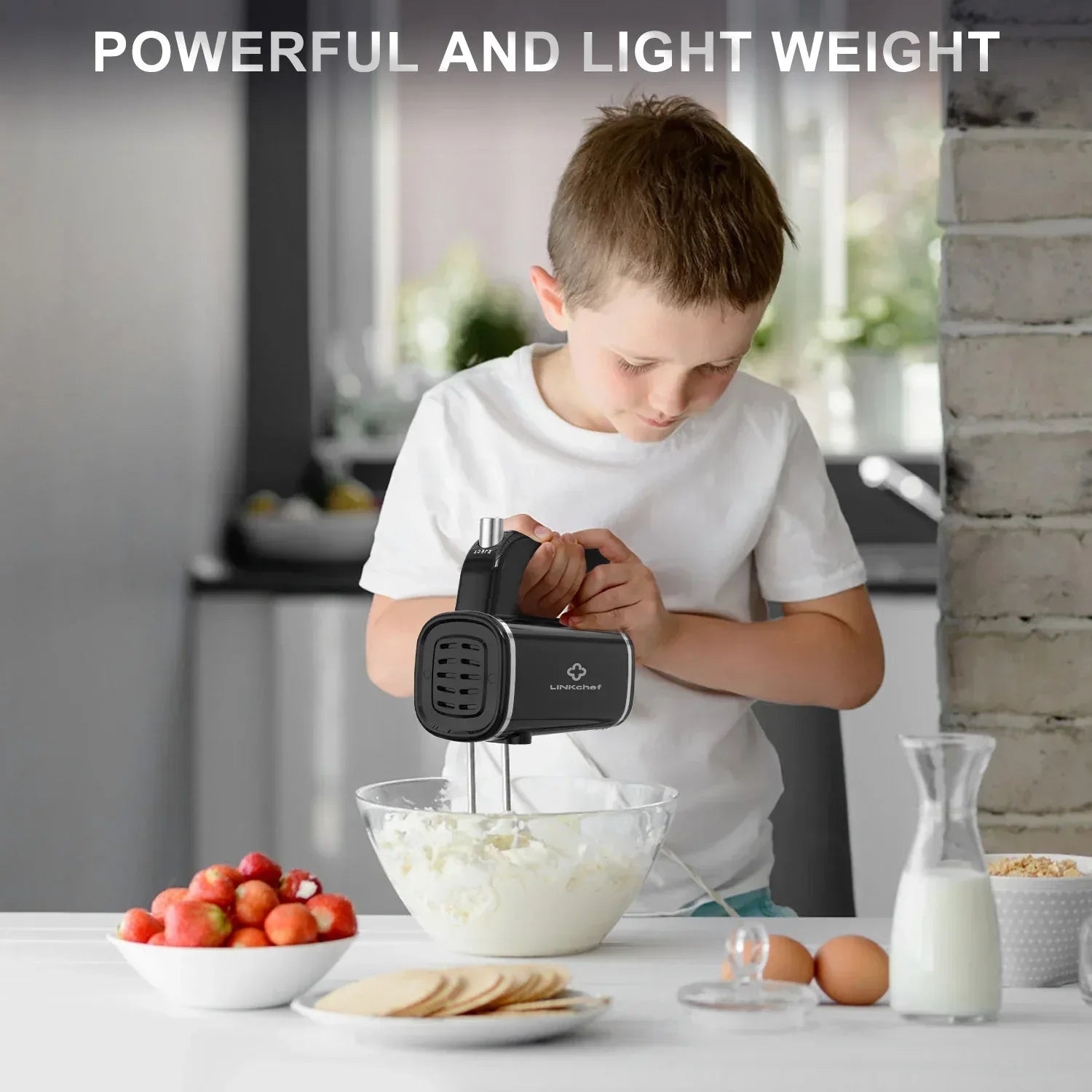 LINKChef Hand Mixer, 450W Turbo Electric Handheld Mixer, 5 Speed Electric Mixers for Kitchen (Black)