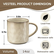 Single light beige ceramic coffee mug with curved handle, wave textured surface