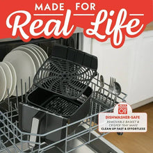 Air fryer crisper tray and rack with fryer basket for dishwasher-safe cleaning