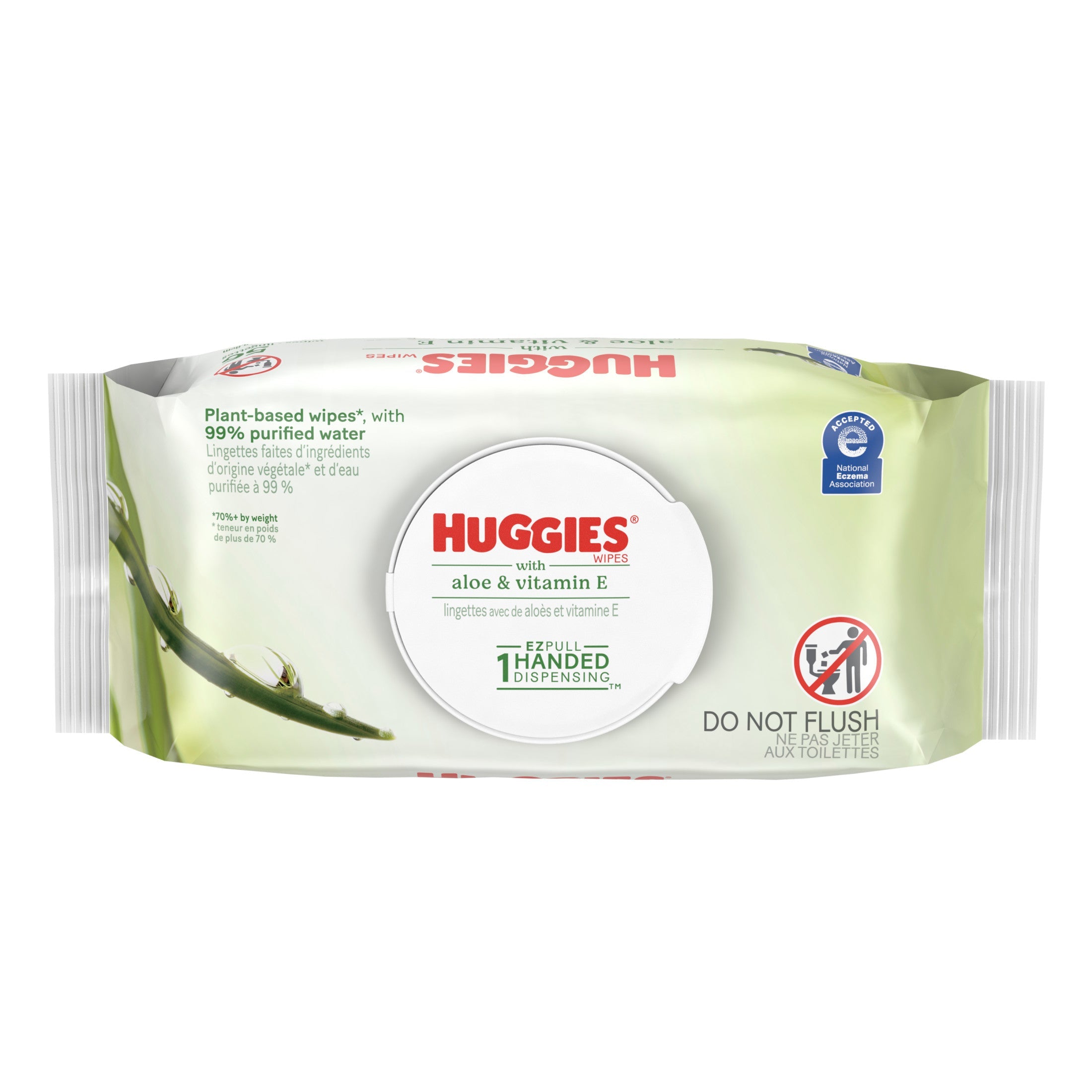 Huggies Aloe & Vitamin E Baby Wipes for Sensitive Skin, Unscented, 1 Flip-Top Pack, 56 Total Count