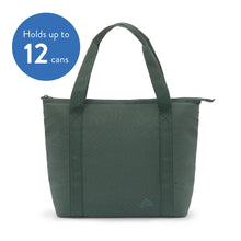 Forest green insulated cooler tote with top handles and zippered top edge