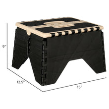 Plastic step stool with black body, beige top rim, striped tread, compact size
