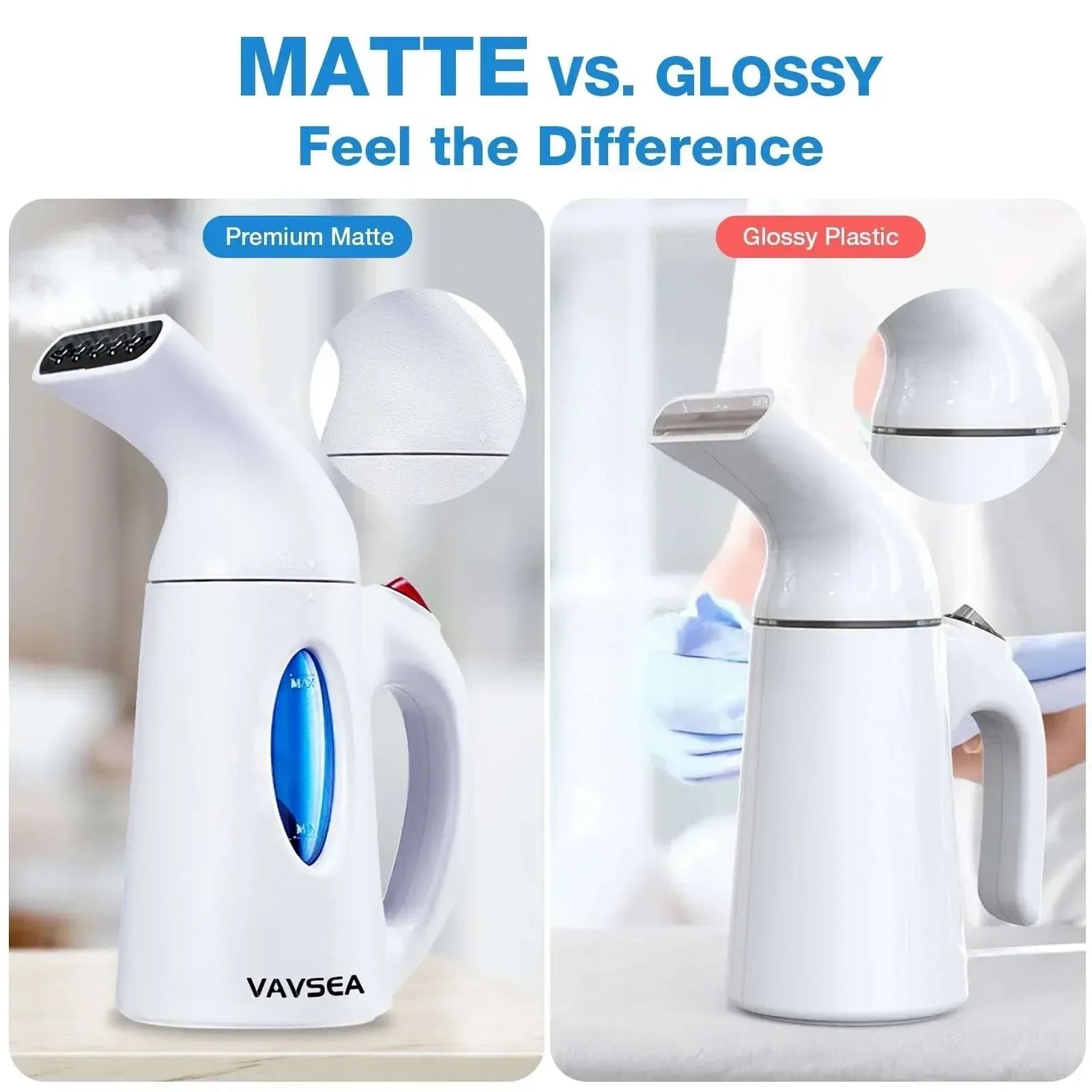 VAVSEA Steamer for Clothes, Portable Garment Steamer, Auto Shut-off Function, Wrinkles/ Steam/ Soften/ Clean/ Sterilize, White