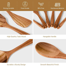 Teak wood spoons and spatulas with smooth finish and hangable handles