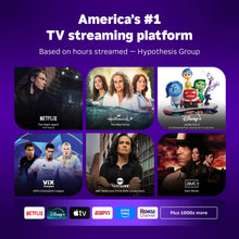 Roku streaming platform promo screen with app tiles and category list