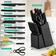 Knife set layout with multiple blade types and a matching knife block