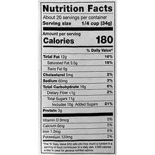 Nutrition Facts panel for butter toffee flavored cashews