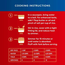Cooking instructions card for basmati rice with steps and cup-to-water chart