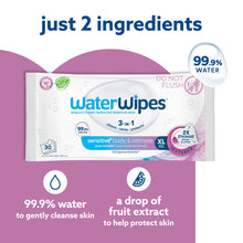 WaterWipes wipes pack with 99.9% water claim and two ingredients callouts