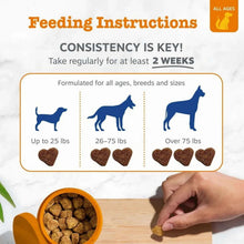 Feeding instructions infographic for Zesty Paws 8-in-1 Multivitamin Bites
