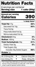 Nutrition Facts panel for spring party cake: 390 calories per 1 cake.