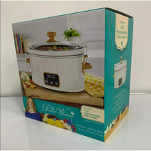 Linen speckled slow cooker in retail box with glass lid and digital display