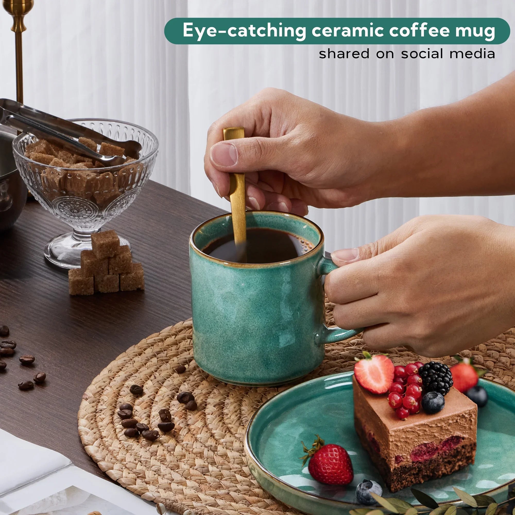 Vesteel Coffee Mug Set of 4, Ceramic Coffee Cups with Handles, 14oz Stoneware Mugs Set for Coffee Tea Milk, Wave Design Mug Gifts for Home Office Restaurant