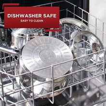 Stainless steel sauce pan with lid in dishwasher rack, easy-clean design