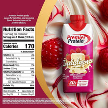 Protein shake carton with Nutrition Facts panel and 30g protein/170 calories text