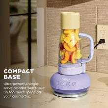 Lavender personal blender with jar, handle, and compact base on countertop