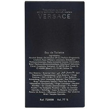 Versace Pour Homme Eau de Toilette box, black back label with ingredients