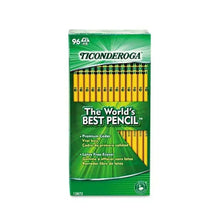 Ticonderoga 96-count HB #2 pencil box showing yellow pencil row on green