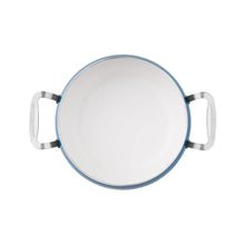 Denim blue stock pot with clear lid and stainless-steel side handles