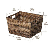 Woven storage basket, rectangular open top, dark bronze with rounded corners