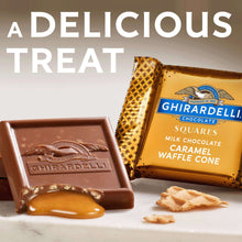 Milk chocolate square with caramel drizzle and caramel waffle cone filling