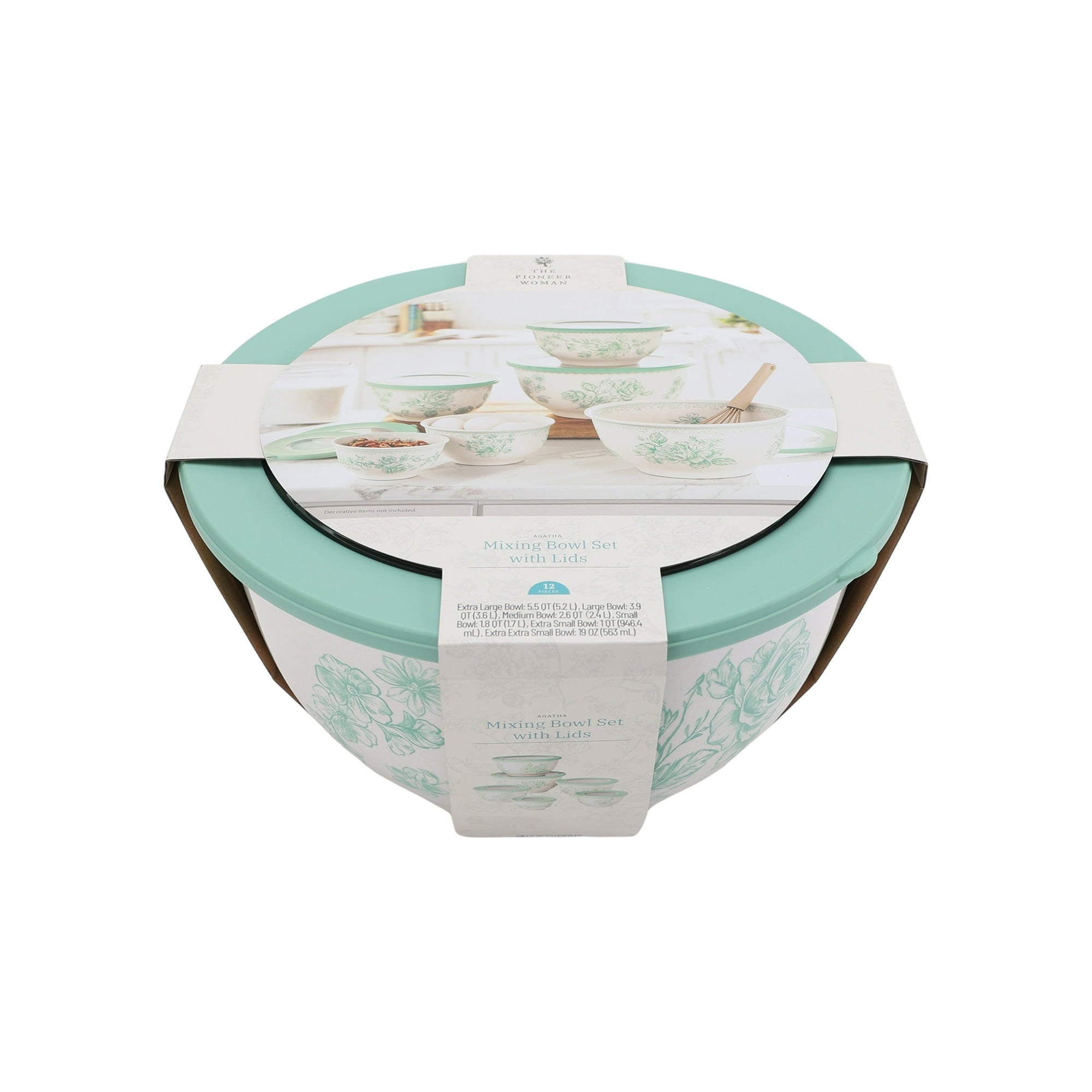 The Pioneer Woman Agatha 12-Piece Bamboo Melamine Nesting Mixing Bowl Set, Green