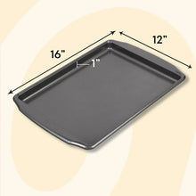 Gray non-stick baking sheet pan, 16x12 in, shallow tray with rim