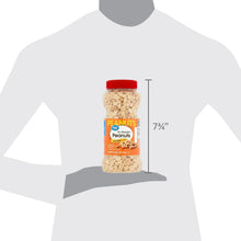 Dry roasted, unsalted peanuts jar held by person; height shown as 7¾"