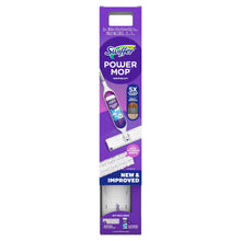 Swiffer Power Mop kit box with mop, solution and pad icons