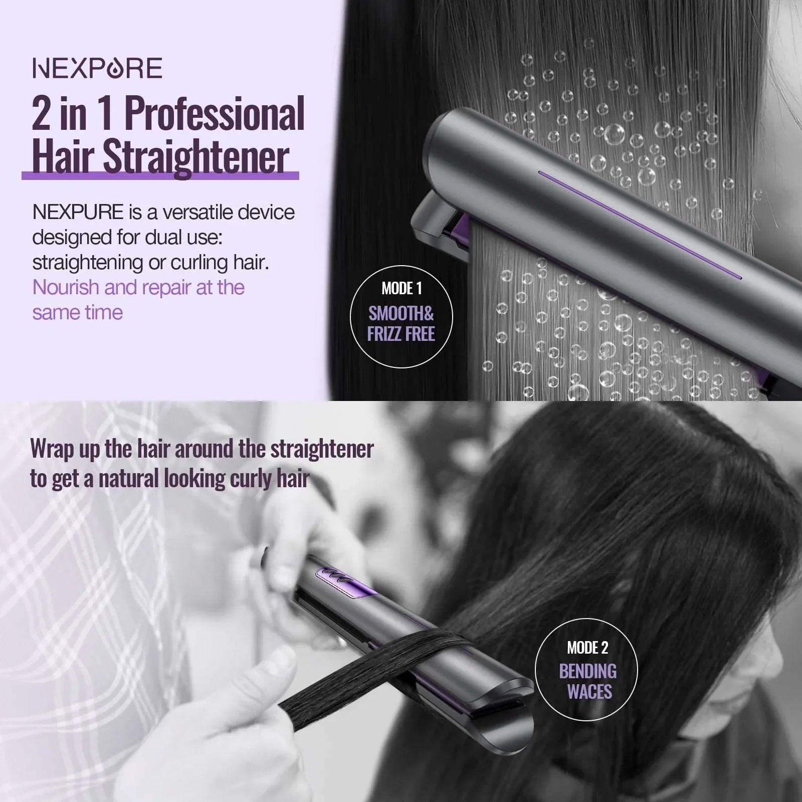 NEXPURE New Upgrade Ionic Flat Iron , Fast Heating Professional Salon 2-in-1 Ceramic Hair Straightener and Curler,Dual Voltage for Travel - USA MEGA SHOP