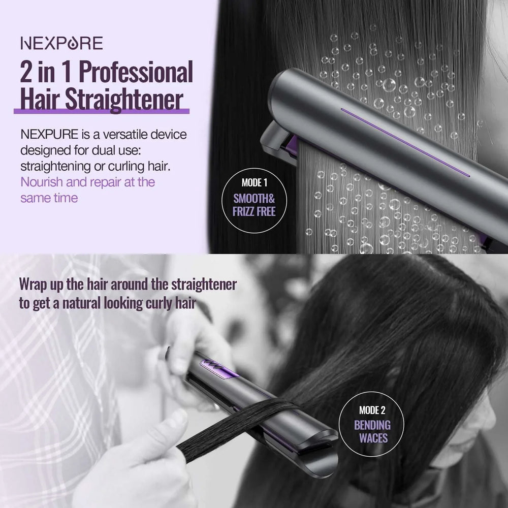 NEXPURE New Upgrade Ionic Flat Iron , Fast Heating Professional Salon 2-in-1 Ceramic Hair Straightener and Curler,Dual Voltage for Travel - USA MEGA SHOP