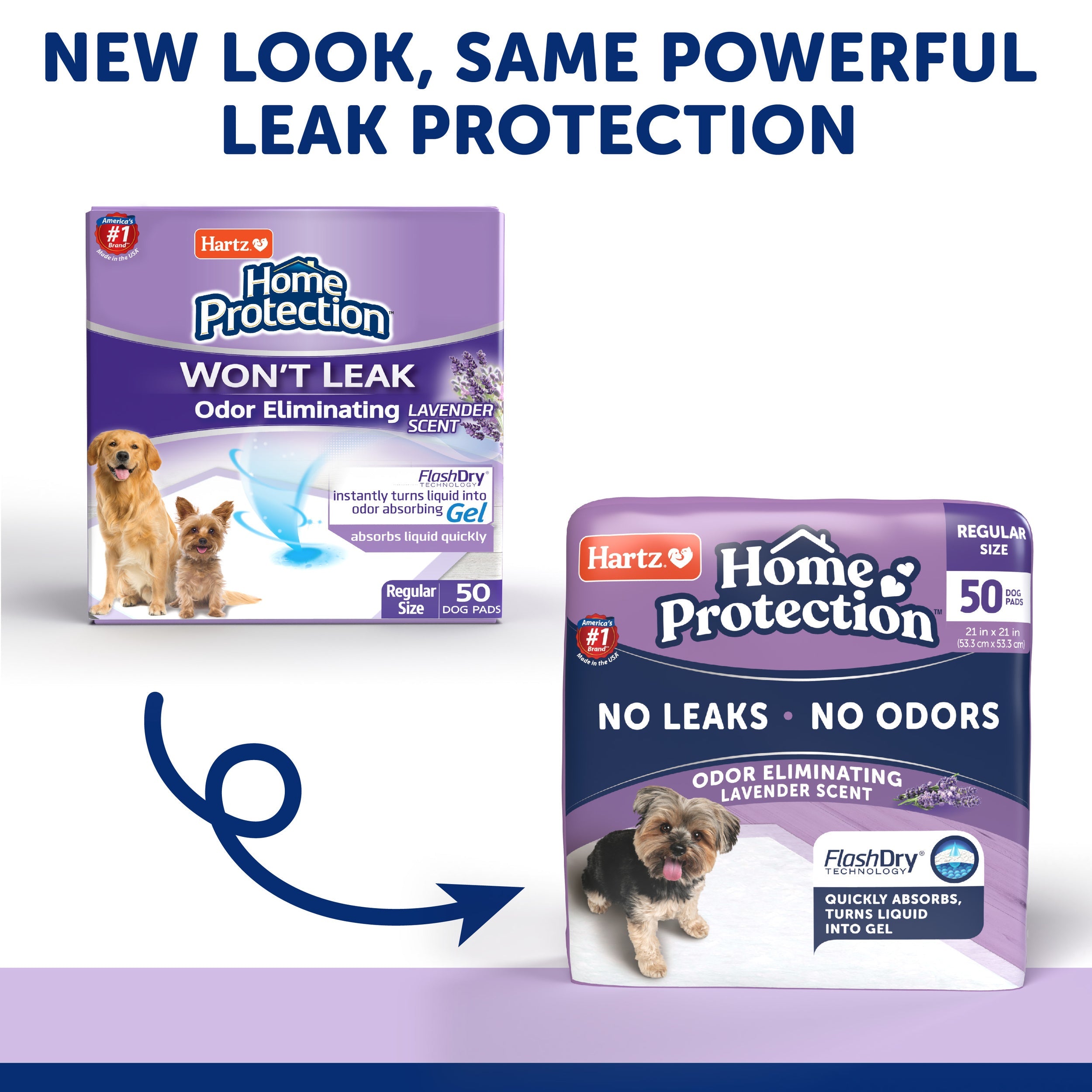 Hartz Home Protection Super Absorbent Odor Eliminating Lavender Scented No Leaks Dog Pads, Regular, 21 in x 21 in, 50 Count