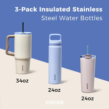 3-pack insulated stainless steel water bottle and tumbler set with straws and lids