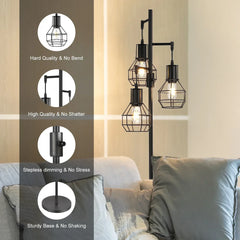 EDISHINE 65IN Farmhouse Industrial Black Floor Lamps for Living Room, Dimmable, Metal Standing Tree Lamp for Bedroom, Office, Home Decor, Lighting, 3 LED Bulb Included - USA MEGA SHOP