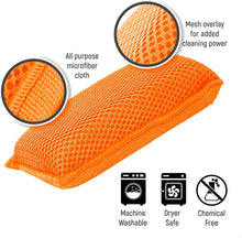 Orange microfiber sponge cloth with textured mesh surface, folded