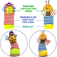 Rattle Toy,Arm Hand Bracelet Rattle,Feet Leg Ankle Socks, Present Gift for Newborn Infant Babies Boy Girl Bebe (4 Bugs) - USA MEGA SHOP