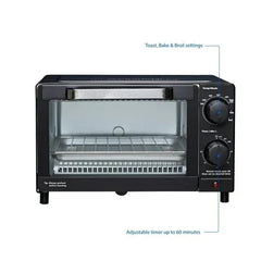 Mainstays 4-Slice Countertop Toaster Oven with 3 Settings, Includes Baking Rack and Pan, Black, New