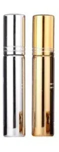 Refillable Perfume Atomizer Spray Bottles, 10ml, Pack of 4, 2 Gold and 2 Silver, Electroplated Aluminum, Portable for Travel