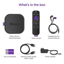 In-the-box set: Roku player, voice remote, headphones, HDMI cable, power adapter, batteries