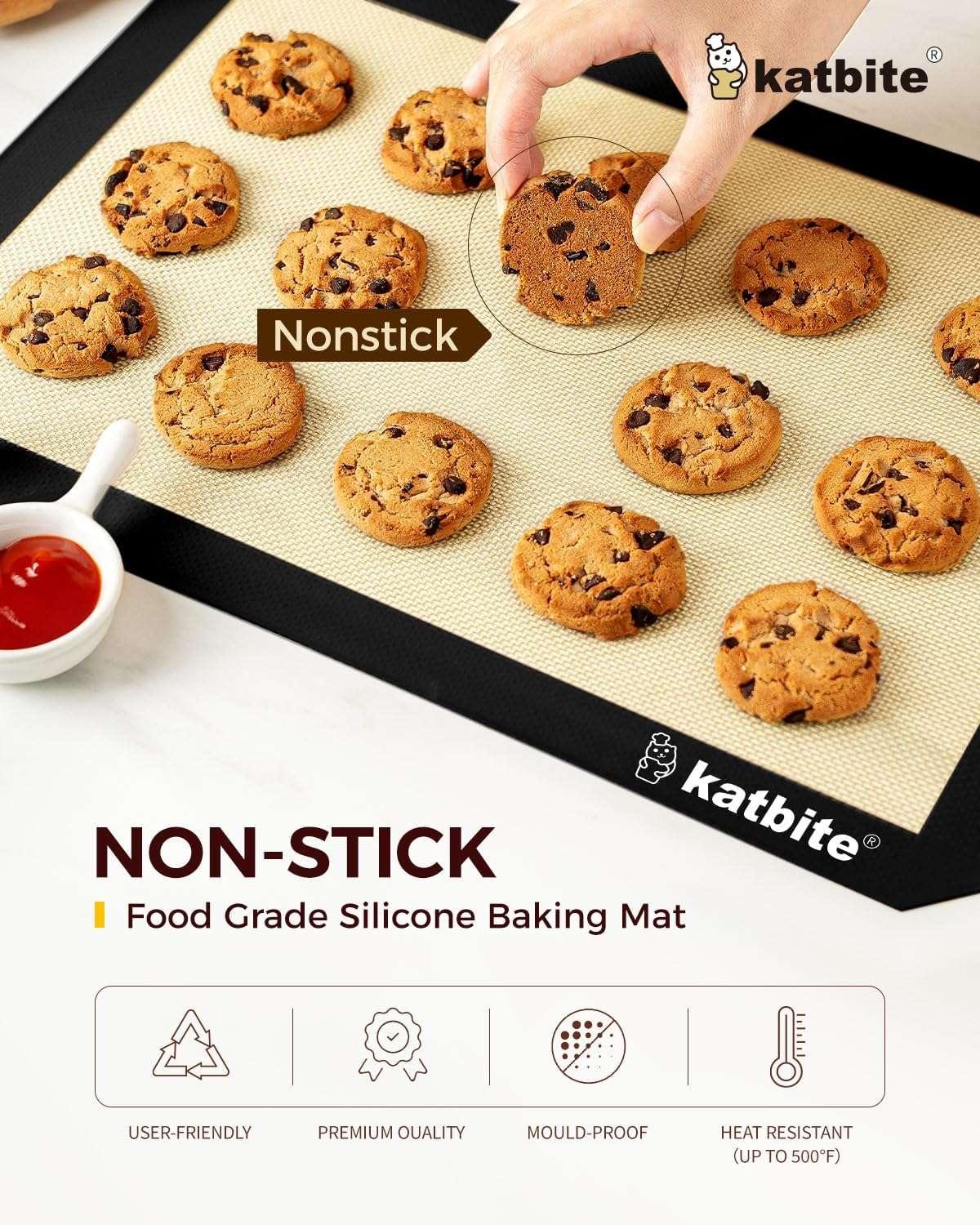 Katbite Silicone Baking Mat 3PCS 11.6 in x 16.5 in Reusable & Nonstick Bakeware Mats,Black - USA MEGA SHOP