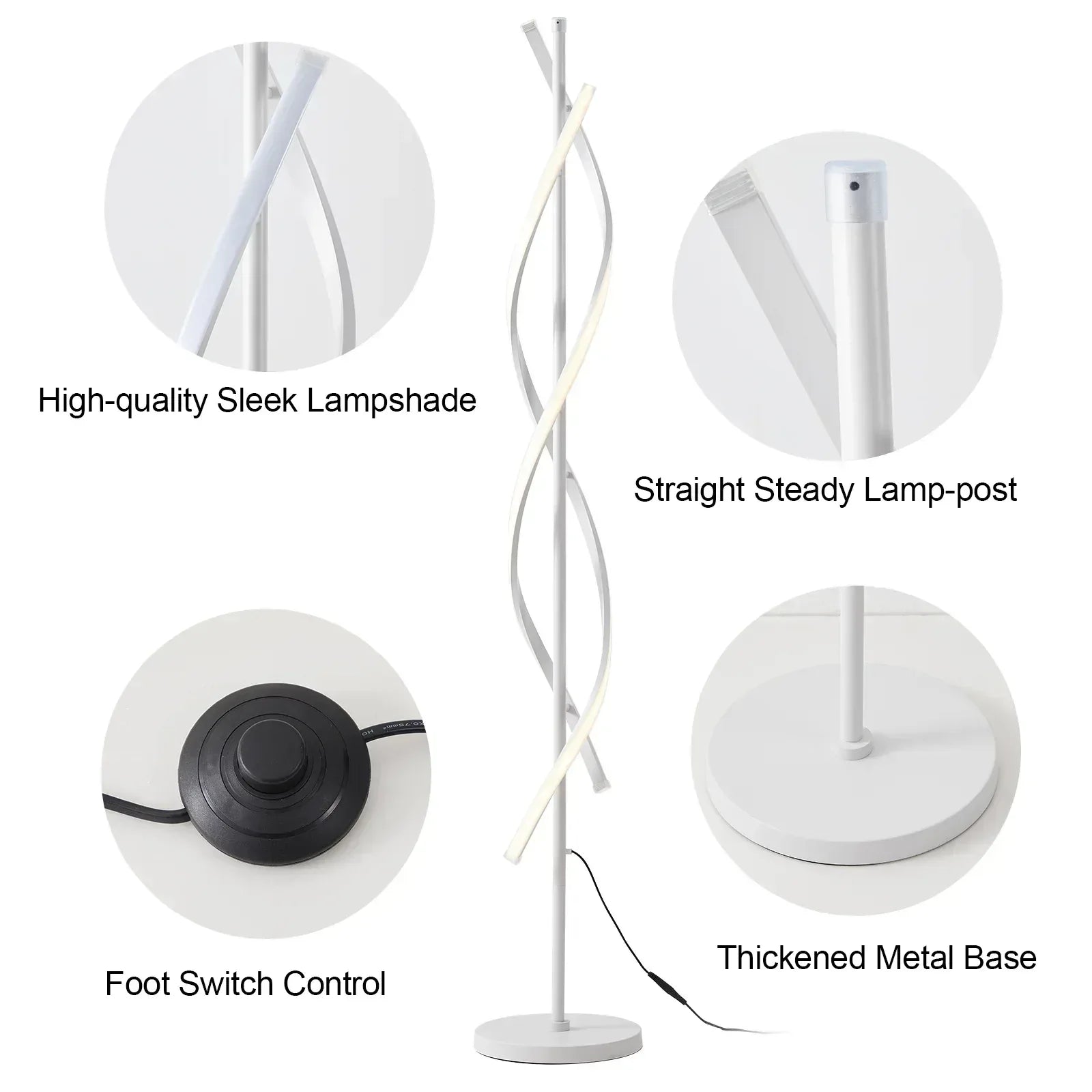 LED Spiral Floor Lamp 60 Inch Modern Floor Lamps Dimmable Black Standing Lamp 34W Contemporary Floor Lamps for Living Room Bedroom Kitchen Office