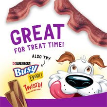 Bacon-flavored dog treat strips arranged with GREAT for treat time graphic