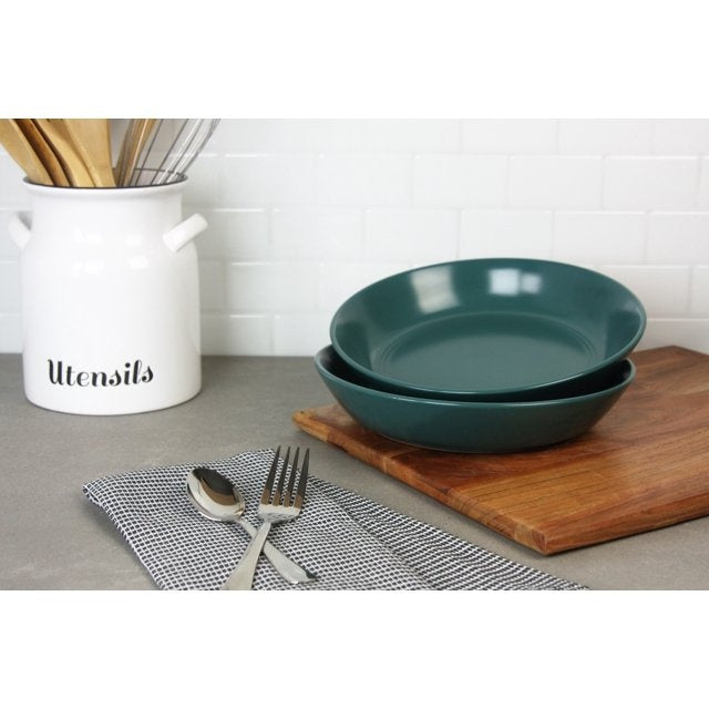 10 Strawberry Street Double Line 9.5"/36 oz Round Dinner Bowl, Set of 2, Emerald Green