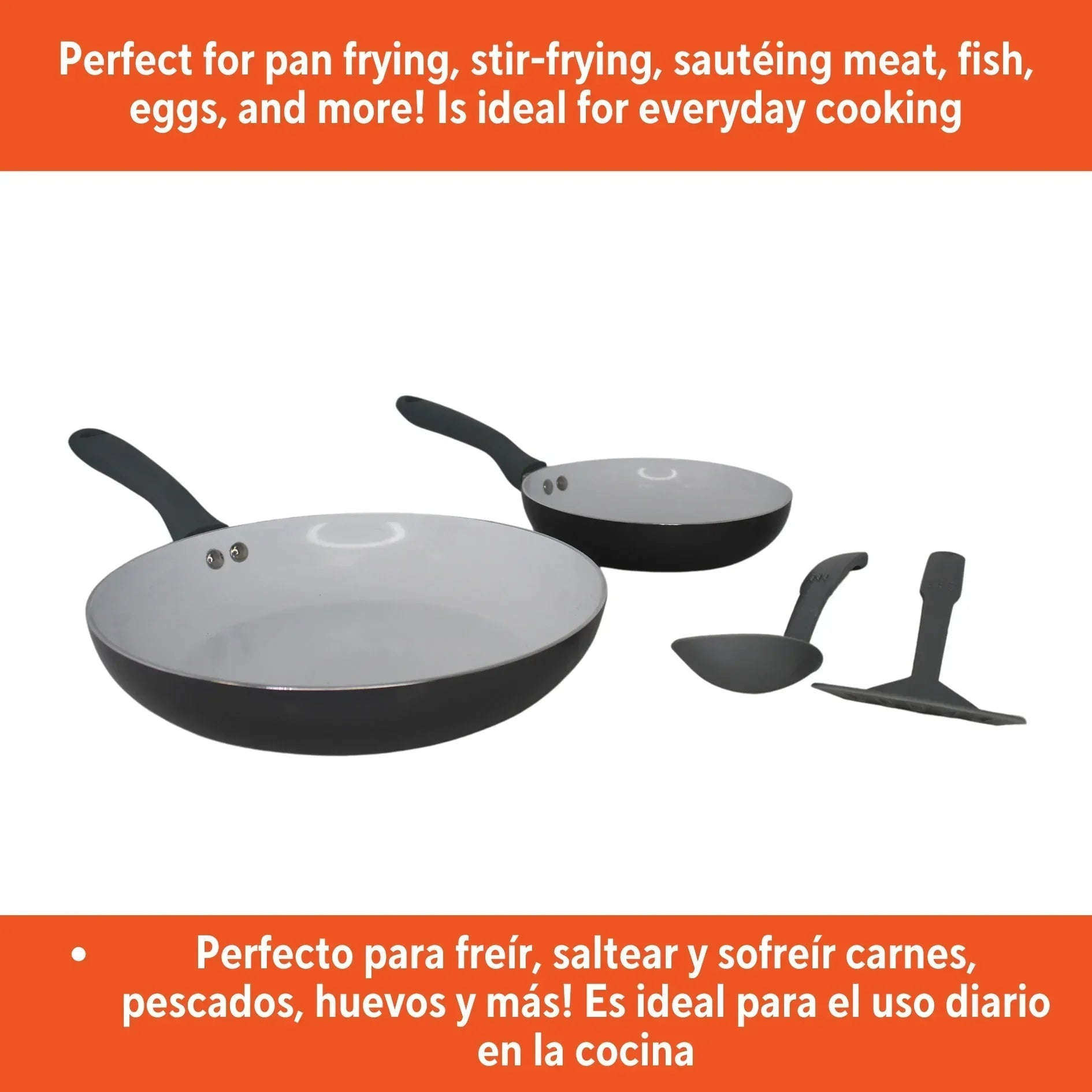 IMUSA Nonstick Ceramic Cookware Set 4-Pieces, 8" and 10" Inches, with Stay-Cool Handles, Aluminum, Gray