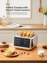 4-slice stainless steel toaster with smart touch control and bread slices