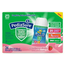 Strawberry Grow & Gain shake carton with 24 bottles, green-and-pink label