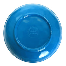 Blue melamine bowl base with raised center stamp and smooth rim