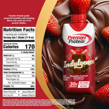 Nutrition Facts panel on protein shake bottle, chocolate-covered strawberry, 30g protein