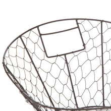 Chicken wire storage basket with rectangular handle detail and diamond-pattern sides